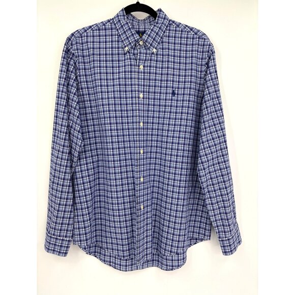 Ralph Lauren Blue Label Mens Plaid Button Down Long Sleeve Shirt Pony Blue Large - Picture 1 of 5